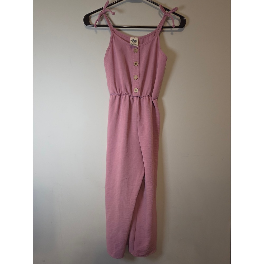 Lily Bleu Girls Mauve Pink Wide Leg Jumpsuit Size 8 Tie Shoulder Button Front